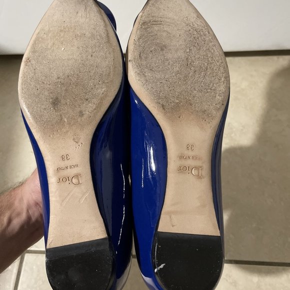 Christian Dior Blue Patent Leather Pointed Toe Ballet Flats Size 8 EU 38 - Picture 7 of 9